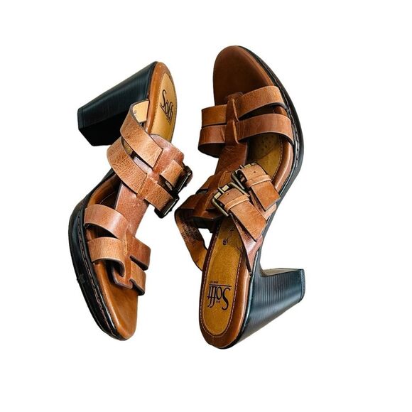 Sofft Tan Leather Strappy Buckle Heels - Size 7.5 - Picture 8 of 14